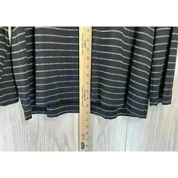 Chicos Top Sz 3/XL Black Gold Metallic Stripe Long-Sleeve Round Neck Layering - Picture 6 of 9